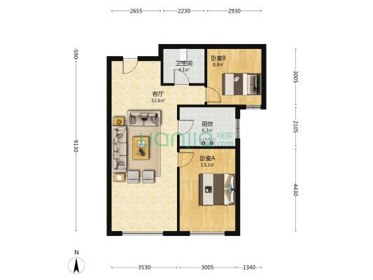 简单装修  满二  南向两居   有租户-户型图