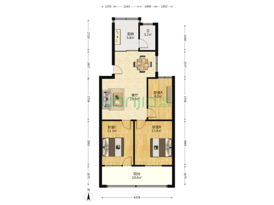 城南教师宿舍 3室1厅1卫 87平方