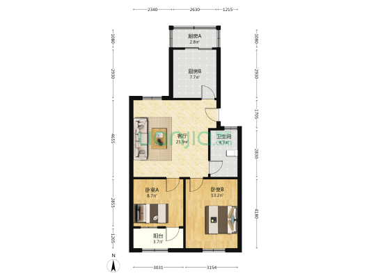 华荣街 2室1厅1卫 74平方