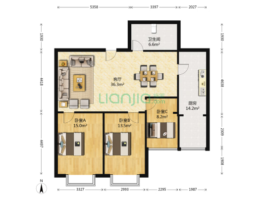 水果湖广场 3室1厅1卫 122平方