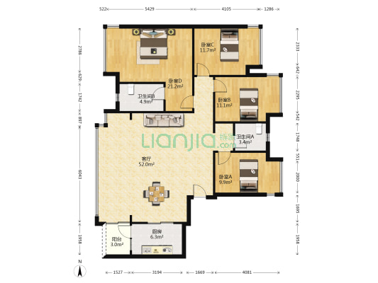 龙湖春江天镜江涞 4室1厅2卫 153平方