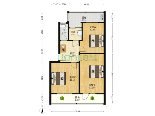 淀粉厂家属楼 3室1厅1卫 87平方
