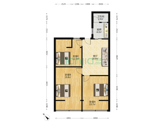 七星路89号 3室1厅1卫 74平方