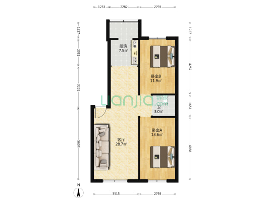 荣鼎康城E区 2室1厅1卫 81平方