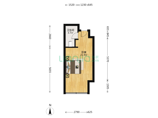 绿地山东国金中心（超高层+公寓） 1室0厅1卫 48平方