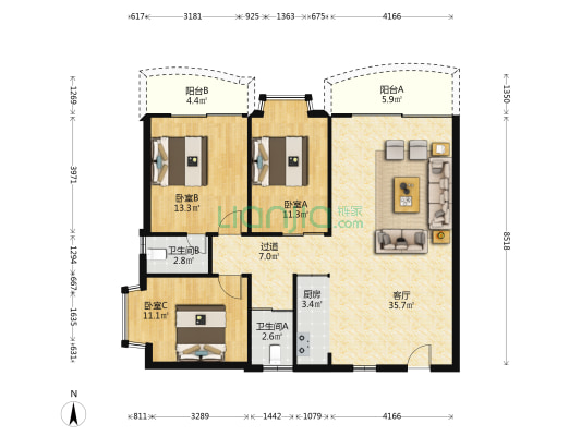 骏发名宇 3室1厅2卫 122平方