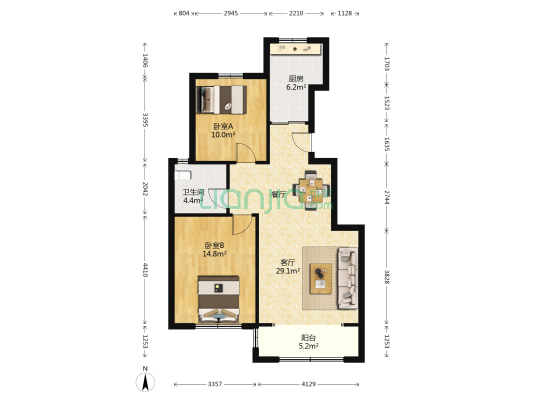 臻世家 2室1厅1卫 93平方