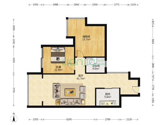 滨江丽景 1室1厅1卫 81平方