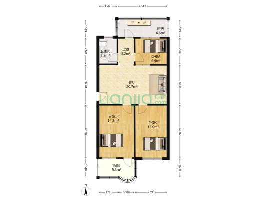 兴隆铺路8号院 3室1厅1卫 84平方