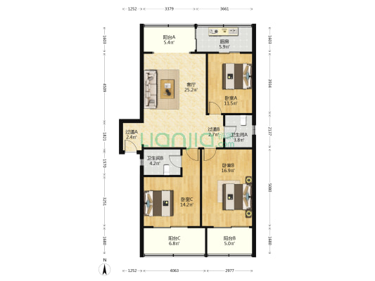 诚盛小区 3室1厅2卫 125平方