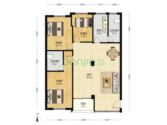彩穗苑 3室1厅2卫 106平方