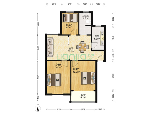 新安园 3室1厅1卫 86平方