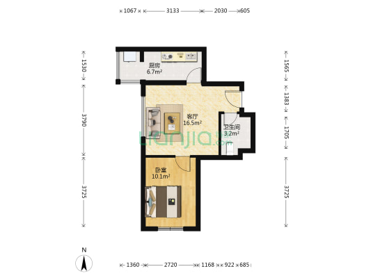 山河滨海花园 1室1厅1卫 58平方