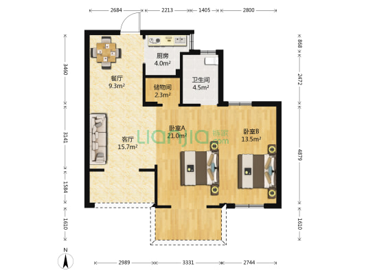 宁南新城盈园 2室2厅1卫 90平方