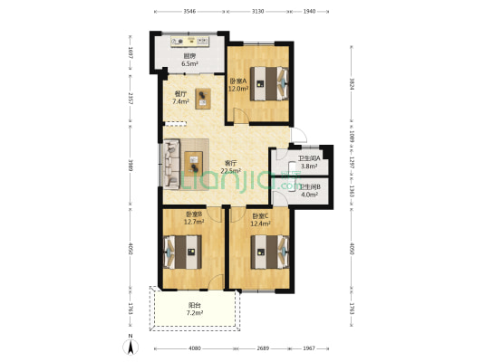 福大沁园 3室2厅2卫 106平方
