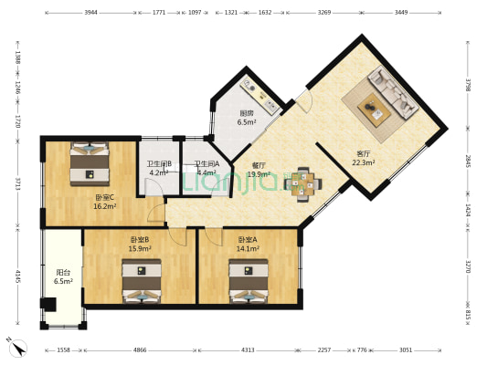 艺苑名邸 3室2厅2卫 148平方