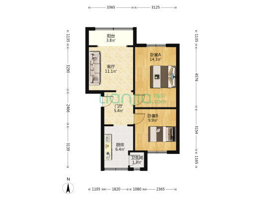 西安中路92号 2室1厅1卫 58平方