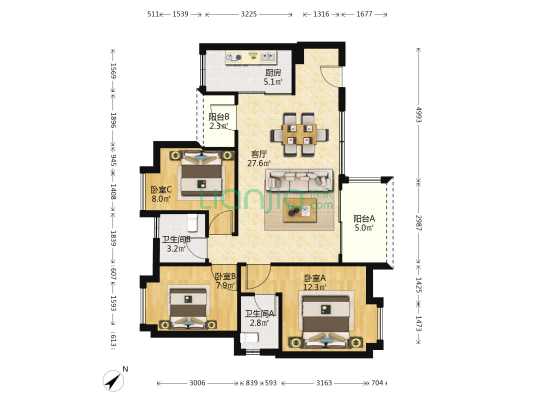 星光喜寓 3室1厅2卫 94平方