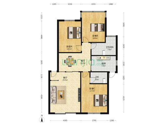 金盛园 3室2厅2卫 127平方