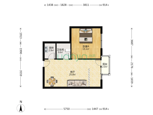 新都明珠苑 1室1厅1卫 68平方