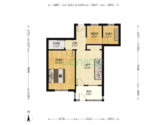槐荫街36号 2室1厅1卫 56平方