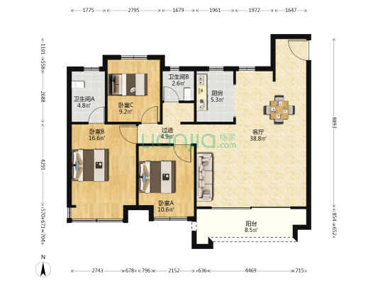 中奥天樾府 3室1厅2卫 132平方