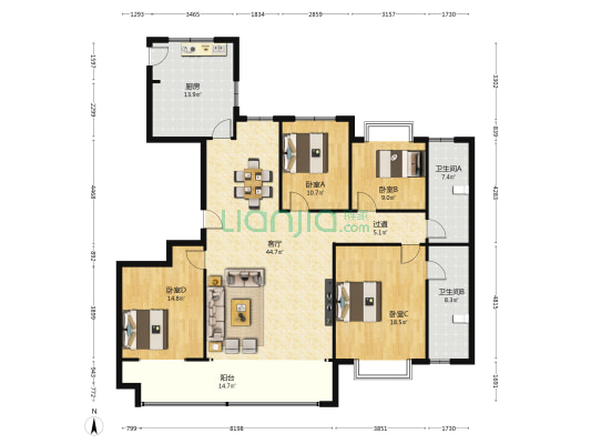高塘览胜 4室1厅2卫 193平方