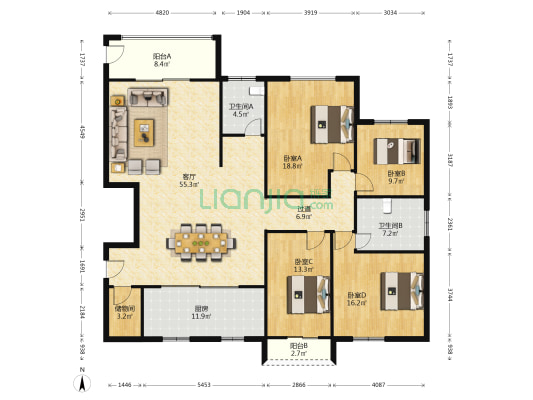 锦绣江山一期 4室1厅2卫 202平方