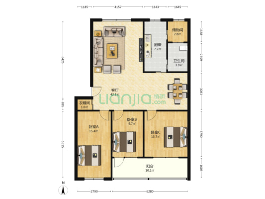 潍坊市级机关干休所 3室1厅1卫 132平方