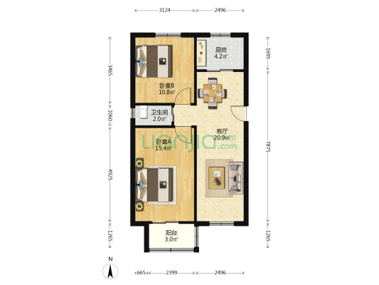 滨海新村东区 2室1厅1卫 68平方