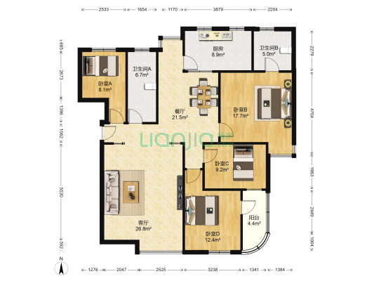 海信公寓 4室2厅2卫 152平方