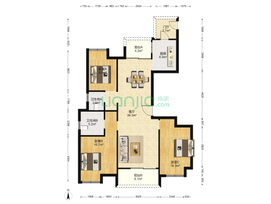 万达荣府1号 3室1厅2卫 132平方