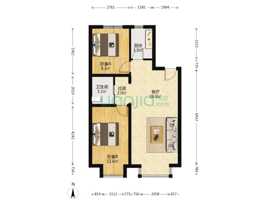 庐山苑 2室1厅1卫 83平方