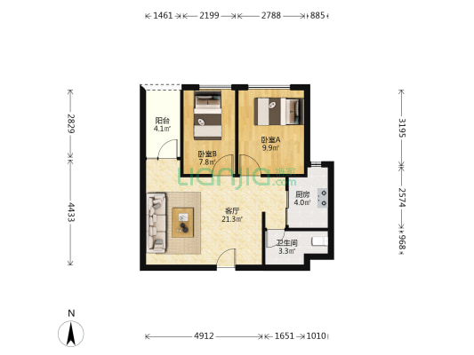 金地龙城中央三期 2室1厅1卫 67平方