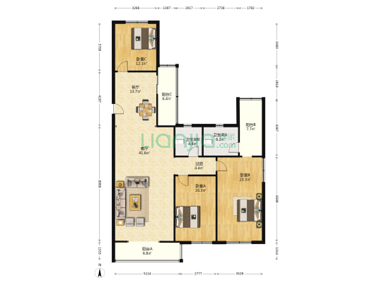 新泉大厦 3室2厅2卫 205平方