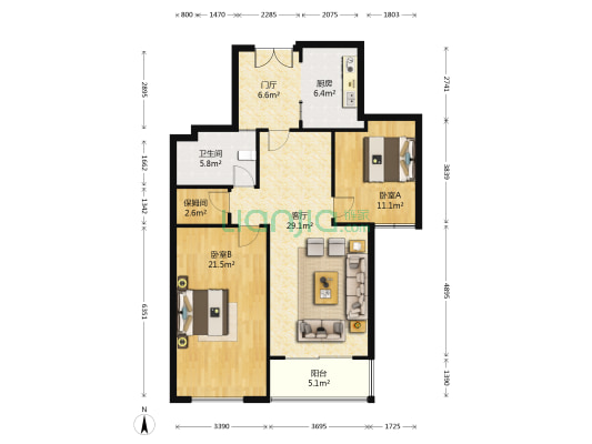 时代文化家园 2室1厅1卫 89平方