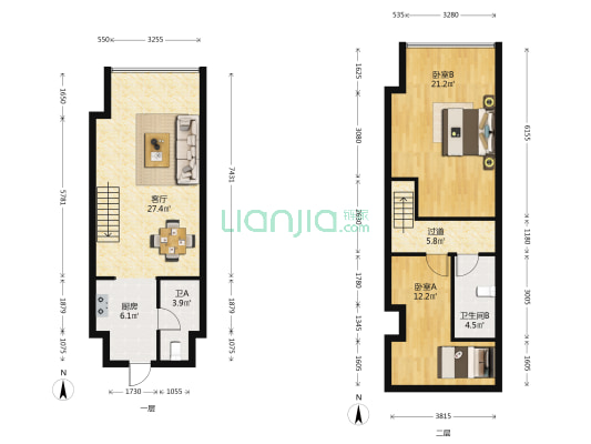 华盛·御秀 2室1厅2卫 64平方