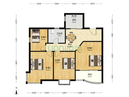 五星年华大厦 4室1厅1卫 113平方