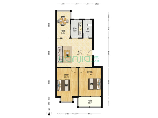 博爱花苑 2室2厅1卫 94平方
