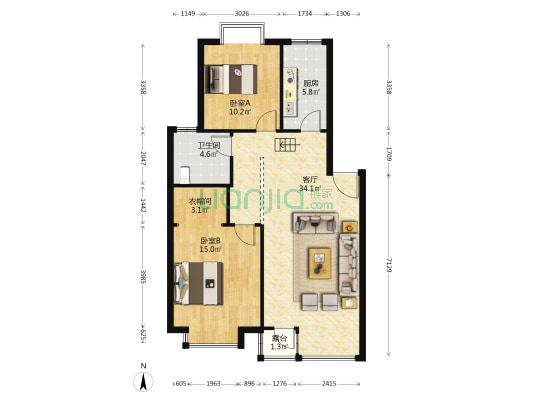 德仁新儒苑 2室1厅1卫 89平方