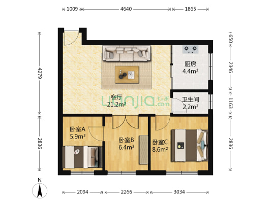 金港城（金宝花园） 3室1厅1卫 65平方