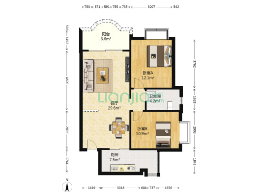 翰林景园 2室1厅1卫 84平方