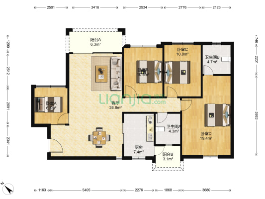 格林童话世界三期 4室1厅2卫 125平方
