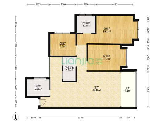 博源新康 3室1厅2卫 125平方