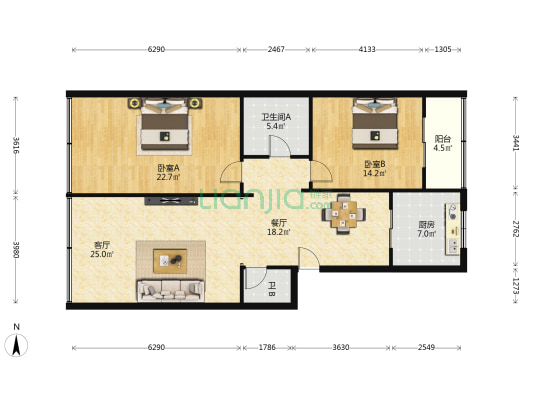 商务宾馆 2室2厅2卫 119平方
