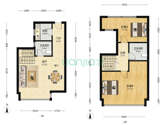 世园菁英汇 2室1厅2卫 130平方