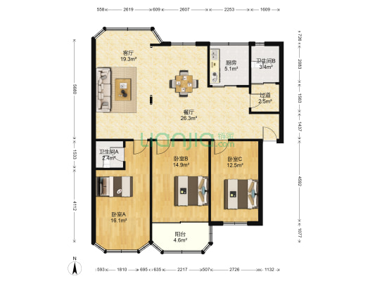 万寿街 3室2厅2卫 127平方