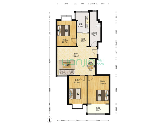 四季花园 3室1厅1卫 120平方