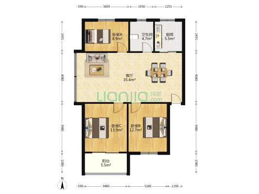 新城花园(婺城区) 3室1厅1卫 98平方
