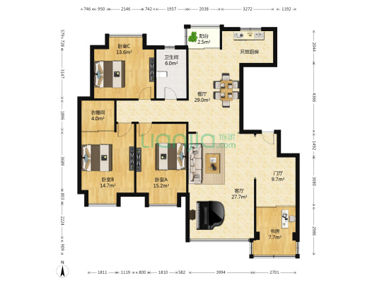 辉煌家园 4室2厅1卫 149平方